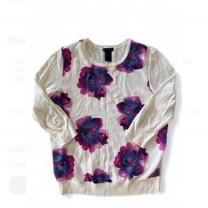 Ann Taylor White Sweater with Pink and Purple Floral Design